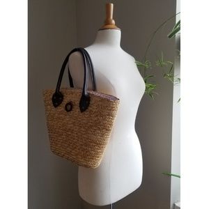 Straw Basket Tote Purse with Bandana Closure